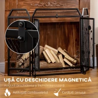 HOMCOM Paravan Antiscantei pentru Semîneu, Pliabil, Usa Magnetica, din Metal Otel, Negru, 125 x 80 cm Pliabil Magnetica(m-7)