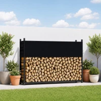 Outsunny Estante de Leña con Funda Oxford 600D y Cables Marco de Acero Galvanizado Carga 500 kg para Interior y Exterior Negro(m-10)