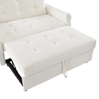 Convertible Sofa Bed with Adjustable Backrest, Functional Sofa with USB & Type-C Ports and Storage Pocket, 135L x 173W x 58H cm, Off White(m-7)
