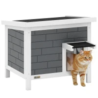 PawHut Katzenhaus Wetterfeste Katzenhütte aus Holz mit aufklappbarem Dach Aluminium-Isolierplatten Asphaltdach 61x51x53,5 cm(m-12)