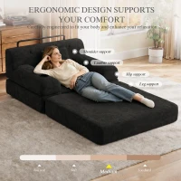 1-Seater Sleeper Sofa with Metal Frame and High-Density Foam, Single Convertible Chair Bed for Cosy Interiors, 107L x 80W x 81H cm, Black(m-8)