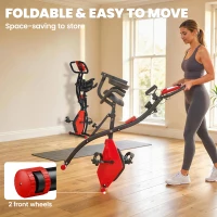 HOMCOM 2-in-1 Folding Exercise Bike with 8-Level Magnetic Resistance, Arm Resistance Band, Pulse Sensor, Red(m-7)
