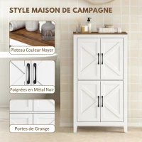 HOMCOM Meuble de salle de bain, meuble de rangement étroit avec 4 portes de grange et étagères réglables, blanc(m-5)