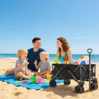 Outsunny Carucior plaja pliabil cu roti fata pivotante 360° si maner telescopic 108x55x55 cm negru(m-8)