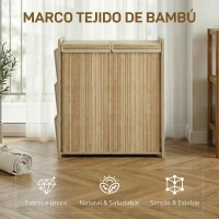 HOMCOM Cesto de Ropa Sucia de Bambú con Tapa 120L con 2 Bolsas con Cordón Extraíbles y Lavables Bolsillos Laterales Natural(m-4)