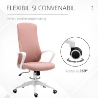 Vinsetto Scaun de birou ergonomic și tapițat, cu înălțime reglabilă și balansare, 62x56x110-119,5 cm, roz(m-7)