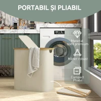 HOMCOM Coș Pentru Rufe 80L cu Capac Din Bambus, Bej(m-6)