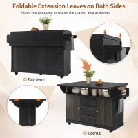 Foldable Serving Trolley with Ample Hidden Storage, Mobile Kitchen Island for Balconies or Dining Room, 142.5L x 40W x 95H cm, Black(m-5)