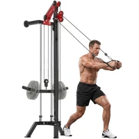SPORTNOW Latzugstation 16-fach Verstellbar zur Wandmontage Latzugturm inkl.  Latzugstange Griffstange Seilzug bis 120kg(m-12)