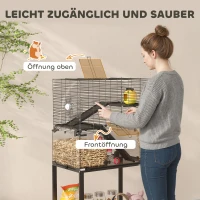 PawHut Hamsterkäfig, Kleintiergehege mit 3 Ebenen, Laufrad, Hütte, Plattformen, Rampen, Futterschale, Wasserflasche, Zubehör, Stahl, Kunststoff, Schwarz(m-9)
