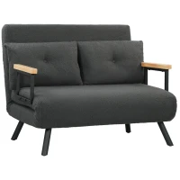 HOMCOM Schlafsofa 2er-Sofa mit Schlaffunktion, inkl. 2 Kissen, Sherpa-Optik, Natur + Dunkelgrau + Schwarz(m-12)