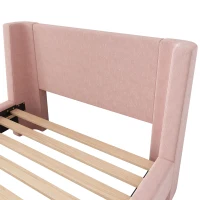 Upholstered Single Bed with Cosmic Print and Padded Headboard, Pink Velvet Bed Frame for Contemporary Bedrooms, 206L x 99W x 76H cm, Pink(m-8)