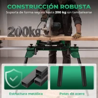 HOMCOM Soporte de Sierra Ingletadora Plegable Universal con 2 Rodillos de Apoyo Altura y Ancho Ajustable Carga 200 kg Verde(m-4)