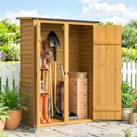 Outsunny Caseta de Jardín de Madera 115x53x156 cm Armario para Herramientas con Puertas Dobles y Estantes Techo Inclinado Marrón(m-2)