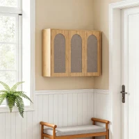 HOMCOM Armario mural de baño bohemio con 3 puertas efecto ratán con cierre suave y estante regulable, roble(m-5)