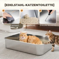 PawHut Arenero para Gatos de Acero Inoxidable XXL con Tapa Abatible Laterales Altos Entrada Superior Pala Blanco(m-4)