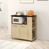 HOMCOM Carrito de Cocina con Ruedas 2 Puertas Estante Ajustable Especieros para Comedor 75x40x80,5 cm Natural(m-2)