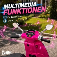 AIYAPLAY Elektro-Kindermotorrad, Vespa, 3 km/h, 3-6 Jahre, Musik, Licht & Radio, Rosa(m-5)