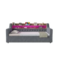 90x190 cm Sofa Bed with Velvet Upholstery, 2-in-1 Space-Saving Daybed for Modern Homes, 201L x 107W x 80H cm, Dark Gray(m-2)