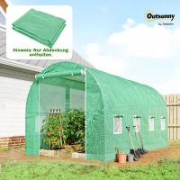 Outsunny Gewächshausfolie 4 x 2 m, wasserdicht Gartenfolie mit Tür, 8 Fenster, UV Schutz, Reißfest Polyethylen NUR Folie Grün(m-2)