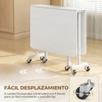 HOMCOM Mesa de Comedor Plegable para 4-6 Personas con Ruedas y Alas Abatibles Mesa Abatible para Cocina 120x80x73 cm Blanco(m-6)