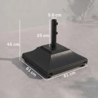Outsunny 60kg Water/Sand Fillable Parasol Base, with Wheels - Black(m-3)