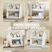 AIYAPLAY Kinderregal, 2-stöckiges Kinder-Bücherregal mit Rädern, 4 Regalen, für Kinderzimmer, Spielzimmer, 54x50x56 cm, Weiß(m-7)