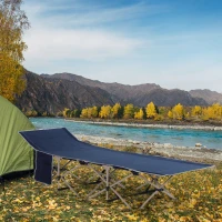 Outsunny Single Person Camping Bed Folding Cot Outdoor Patio Portable Military Sleeping Bed Travel Guest Leisure Fishing with Side Pocket and Carry Bag - Blue(m-2)
