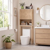 HOMCOM Mobile Sopra WC con Armadietto a 2 Ante e Ripiano Aperto, Barra Inferiore, 66x25x168 cm, Rovere(m-9)