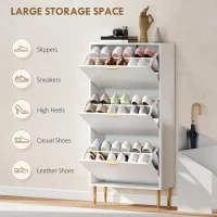 HOMCOM Elegant Three-Drawer Shoe Cabinet - White(m-5)