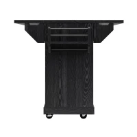 Foldable Serving Trolley with Ample Hidden Storage, Mobile Kitchen Island for Balconies or Dining Room, 142.5L x 40W x 95H cm, Black(m-15)