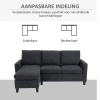 HOMCOM hoekbank, bankstel met omkeerbare chaise longue, 197 x 139 x 91 cm, donkergrijs(m-5)