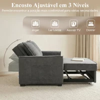 HOMCOM Sofá-Cama 2 Lugares 3 em 1 com Encosto Ajustável Bolsos Laterais 2 Almofadas para Sala Cinzento Escuro(m-5)