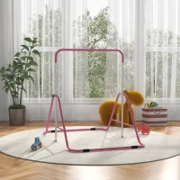 HOMCOM Barra de Gimnasia Artística Plegable Altura Ajustable Equipo de Gimnasia para Entrenamiento en Casa Rosa(m-10)
