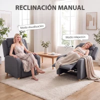 HOMCOM Sillón Relax Reclinable Manual Tapizado en Lino Instalación Rápida Reposapiés Acolchado Grueso y Patas de Madera Gris(m-4)