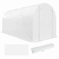 Outsunny Gewächshausfolie 4 x 2 m, wasserdicht Gartenfolie mit Tür, 8 Fenster, UV Schutz, Reißfest Polyethylen NUR Folie Weiß(m-11)