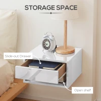 HOMCOM Set of Two Floating Bedside Tables - High Gloss White(m-6)
