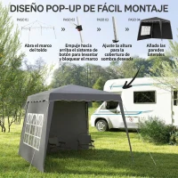 Outsunny Carpa Plegable Pop-up 2,89x2,89m Cenador Pabellón de Jardín con Paredes Laterales Altura Ajustable Protección UV50+ Gris(m-5)