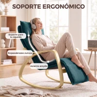 HOMCOM Silla Mecedora con Reposapiés Ajustable en 5 Posiciones Reposabrazos de Madera Acolchado Doble Capa Verde Oscuro(m-6)