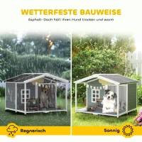PawHut Hundehütte wetterfestes Erhöhtes Hundehaus aus Holz mit Asphaltdach, Terrasse, für mittelgroße Hunde 103x107x83,5cm Grau(m-4)