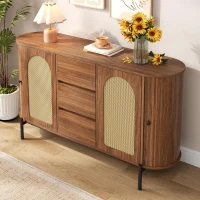 Spacious Sideboard with 3 Drawers and Adjustable Shelves, Stylish Cabinet for Living Room or Entryway, 140L x 38W x 77.5H cm, Walnut(m-1)