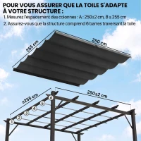 Outsunny Toile de toit pour pergola tonnelle rétractable de 3 x 3 m - toile uniquement 250 x 255 cm gris foncé(m-4)