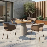 Outsunny Gartenstühle 4er Set ergonomisch Balkonstühle mit Ausschnittdesign Armlehne Wetterfest rostbeständig Kaffee(m-2)