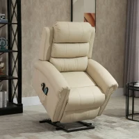 HOMCOM Sillón Relax Reclinable Eléctrico Levanta Personas con Masaje Vibratorio y Calor Control Remoto Crema(m-2)