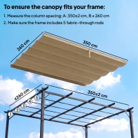 Outsunny Retractable Pergola Cover, 3.5 x 2.6 m Replacement Canopy Fabric for 4 x 3 m Frame, Roof Top Only, Tan(m-4)