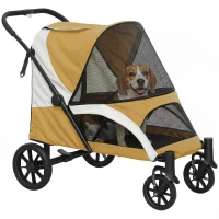 PawHut Hundewagen, Faltbarer Hundebuggy für mittelgroße Hunde, Haustierwagen mit 4 Rädern, Sicherheitsleinen, Bremsen, Braun(m-12)