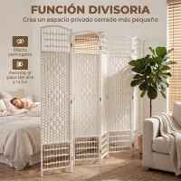 HOMCOM Biombo Separador de Ambientes de 6 Paneles Plegable de Cuerda de Papel 160x170cm Decoración para Dormitorio Blanco(m-7)