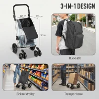HOMCOM Einkaufstrolley, 46 Liter Tasche, Faltbarer Einkaufswagen mit Kühltasche, verstellbarer Griff, Aluminiumrahmen, Dunkelgrau(m-4)