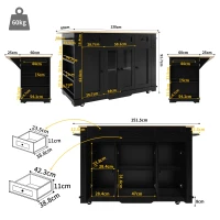 Stylish Kitchen Island with Foldable Worktop and Dining Extension, Space-Saving Dining Cart for Cosy Flats, 151.5L x 60W x 91.5H cm, Black(m-3)