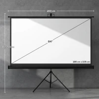 HOMCOM Pantalla de Proyección con Soporte Portátil 84 Pulgadas Formato 16:9 con Altura Ajustable 186x105 cm Negro(m-3)